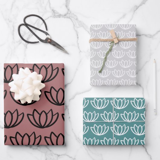Modern minimalistisch Lotus Flower Pattern Inpakpapier Vel (Voorkant)