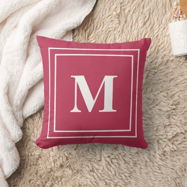 Modern minimalistisch magenta rood monogram kussen (Deken)