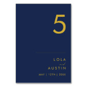 Modern minimalistisch marineblauw | Gold Table Num Kaart (Achterkant)