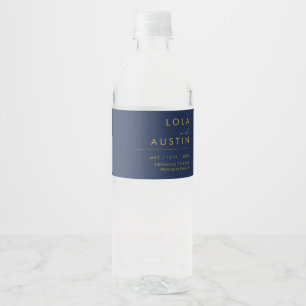 Modern minimalistisch marineblauw   Goud Waterfles Etiket