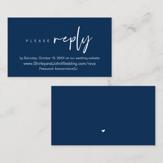 Modern minimalistisch, marineblauw script, online  informatiekaartje (Voorkant / Achterkant)