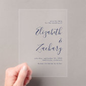 Modern minimalistisch marineblauw script Save the  Acryl Uitnodigingen (Insitu (Draagbaar))