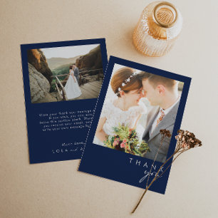 Modern minimalistisch marineblauw   Zilveren platt Bedankkaart