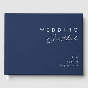 Modern minimalistisch marineblauw Zilverweddensc Gastenboek
