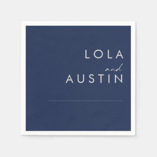 Modern minimalistisch marineblauw Zilverweddensc Servet