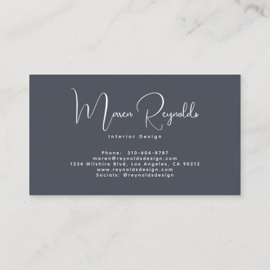 Modern minimalistisch marinescript visitekaartje (Achterkant)