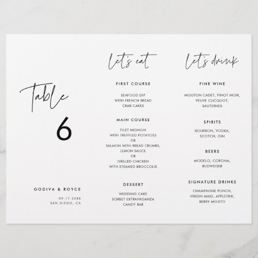 Modern Minimalistisch Menu & Tafelnummer drievoudi (Voorkant)