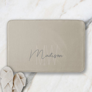 Modern Minimalistisch Monogram Beige Script Naam Badmat
