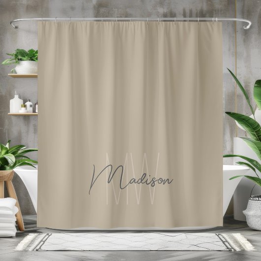 Modern Minimalistisch Monogram Beige Script Naam Douchegordijn