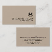 Modern minimalistisch monogram beige visitekaartje (Voorkant / Achterkant)