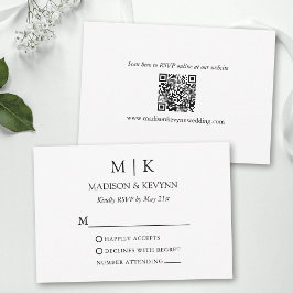Modern Minimalistisch Monogram Bruiloft QR Code RSVP Kaartje