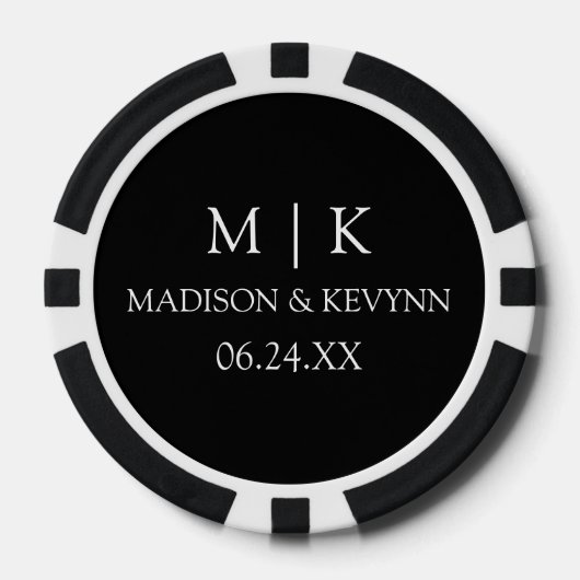 Modern minimalistisch Monogram Couple Photo Weddin Poker Chips (Voorkant)