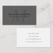 Modern minimalistisch monogram cursief grijs visitekaartje (Voorkant / Achterkant)