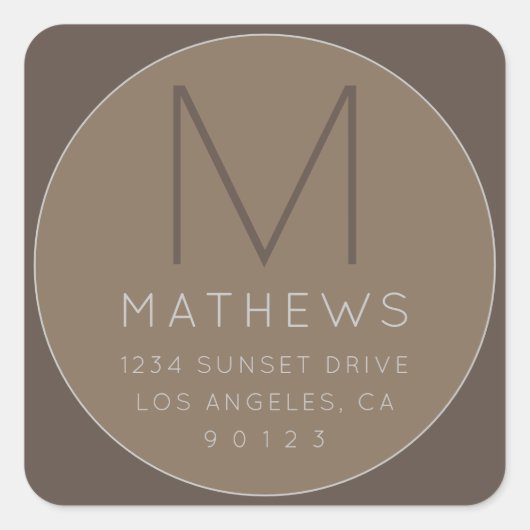 Modern minimalistisch monogram en adres beige vierkante sticker (Voorkant)