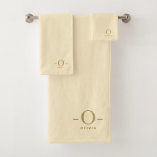 Modern Minimalistisch Monogram Goud Wit Bad Handdoek