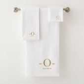 Modern Minimalistisch Monogram Goud Wit Bad Handdoek (Insitu)