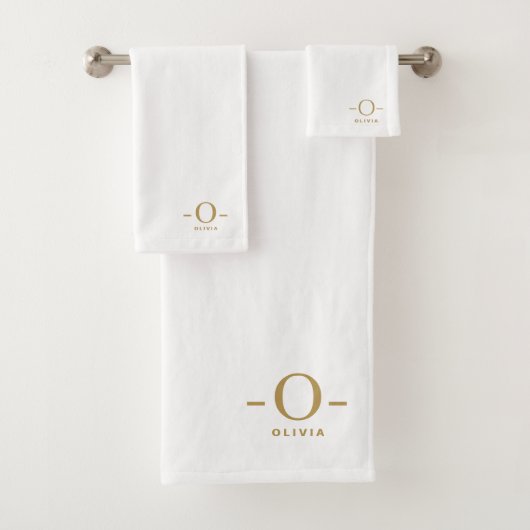 Modern Minimalistisch Monogram Goud Wit Bad Handdoek (Insitu)