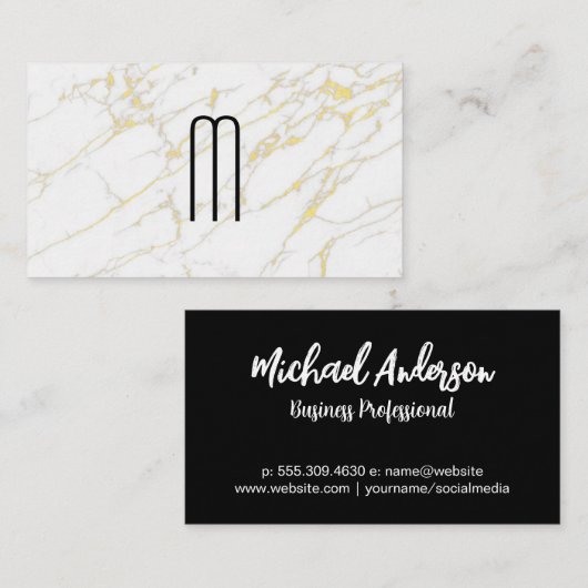 Modern minimalistisch monogram | Goudmarmer Visitekaartje (Voorkant / Achterkant)