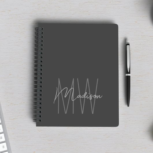 Modern Minimalistisch Monogram Grijs Notitieboek