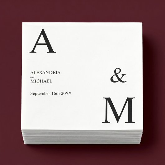 Modern Minimalistisch Monogram Huwelijk Servet