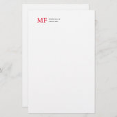 Modern minimalistisch monogram Initiaal effen rood Briefpapier (Voorkant / Achterkant)