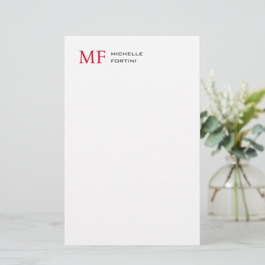 Modern minimalistisch monogram Initiaal effen rood Briefpapier (Staand voorkant)