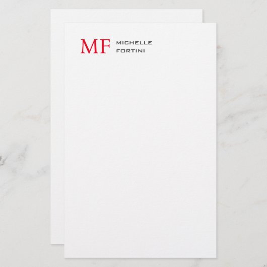 Modern minimalistisch monogram Initiaal effen rood Briefpapier (Voorkant / Achterkant)
