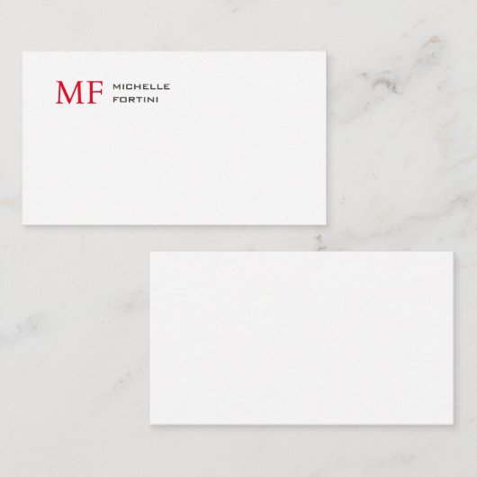 Modern minimalistisch monogram Initiaal effen rood Informatiekaartje (Voorkant / Achterkant)