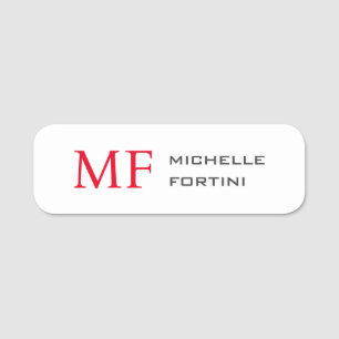Modern minimalistisch monogram Initiaal effen rood Naamplaatje