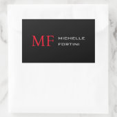 Modern minimalistisch monogram Initiaal Plain Rood Rechthoekige Sticker (Tas)