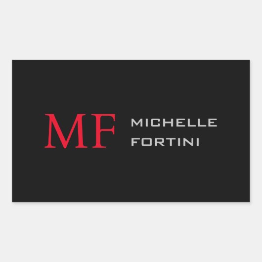 Modern minimalistisch monogram Initiaal Plain Rood Rechthoekige Sticker (Voorkant)