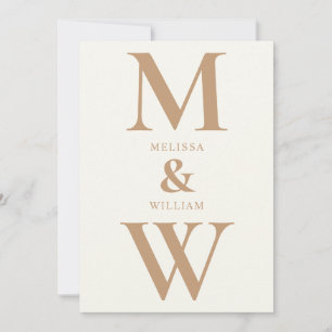 Modern minimalistisch monogram ivoor tan bruiloft kaart