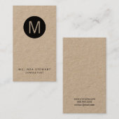 Modern minimalistisch Monogram Kraft Paper Visitekaartje (Voorkant / Achterkant)