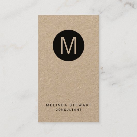 Modern minimalistisch Monogram Kraft Paper Visitekaartje (Voorkant)