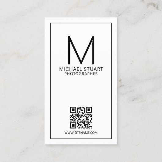 Modern minimalistisch monogram met Qr Code Busines Visitekaartje (Voorkant)