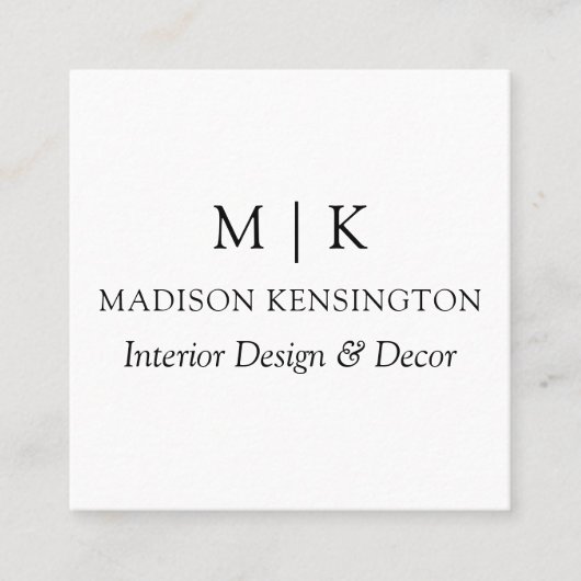 Modern minimalistisch monogram of Logo toevoegen Vierkante Visitekaartje (Voorkant)