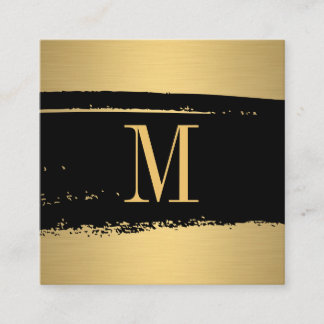 Modern Minimalistisch Monogram op zwart/goud gebor Vierkante Visitekaartje