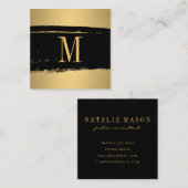 Modern Minimalistisch Monogram op zwart/goud gebor Vierkante Visitekaartje (Voorkant / Achterkant)