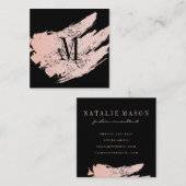 Modern Minimalistisch Monogram op Zwart/Roze Gebor Vierkante Visitekaartje (Voorkant / Achterkant)