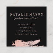 Modern Minimalistisch Monogram op Zwart/Roze Gebor Vierkante Visitekaartje (Achterkant)