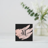Modern Minimalistisch Monogram op Zwart/Roze Gebor Vierkante Visitekaartje (Staand voorkant)