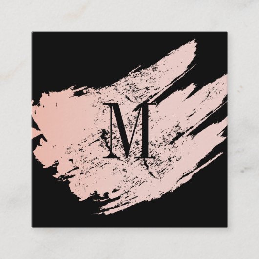 Modern Minimalistisch Monogram op Zwart/Roze Gebor Vierkante Visitekaartje (Voorkant)