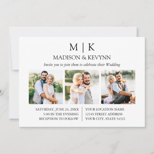 Modern minimalistisch monogram QR code 3 foto brui Kaart (Voorkant)