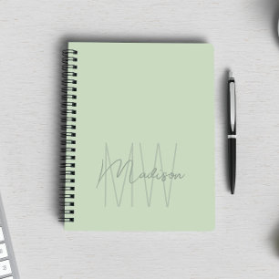 Modern Minimalistisch Monogram Saliegroen Notitieboek
