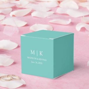 Modern Minimalistisch Monogram Teal Bruiloft Bedankdoosjes