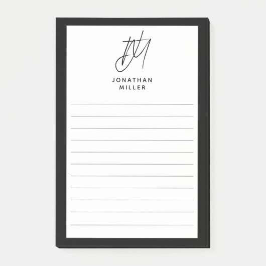 Modern minimalistisch monogram uitgelijnd post-it® notes (Voorkant)