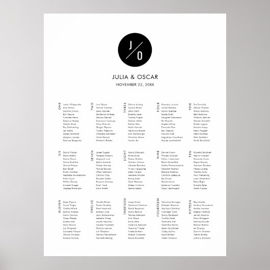 Modern minimalistisch Monogram Weddenschap Plan Poster (Voorkant)