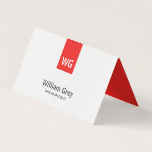 Modern minimalistisch Monogram White Red Folded Visitekaartjes