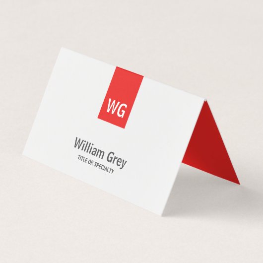 Modern minimalistisch Monogram White Red Folded Visitekaartjes (Voorkant)
