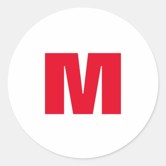 Modern minimalistisch monogram wit rood ronde sticker (Voorkant)